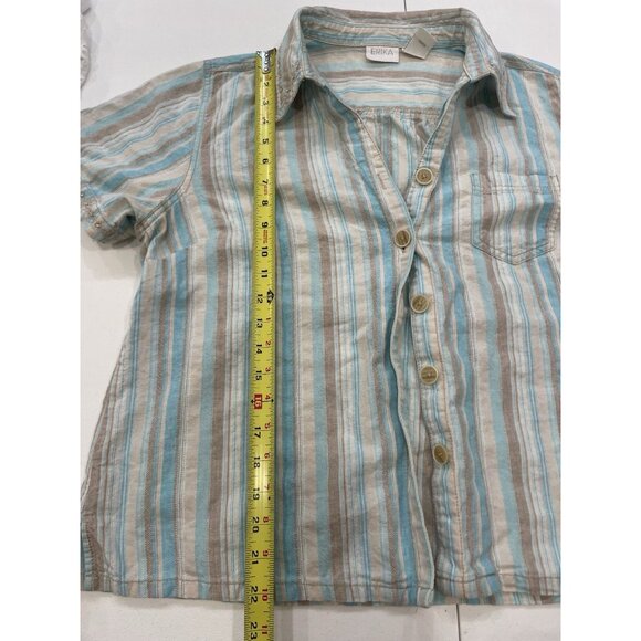 Erika Short Sleeve Button Up Shirt Embroidered Linen Blend XL Extra Large Beach - Picture 6 of 7